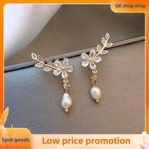 ✨QK shop✨ 1 Pair Exquisite Leaves Rhinestones Flower Stud Earrings For Women Tassel Earring  Wedding Party Jewelry