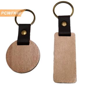 【PCWFKef】 พวงกุญแจไม้ปรับแต่งได้10ชิ้นพวงกุญแจทรงกลม สี่เหลี่ยมผืนผ้าพวงกุญแจไม้พียูเครื่องประดับพวงกุญแจหนังสำหรับเพื่อน