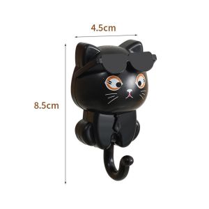 YERZ Plastic Cartoon Cat Hooks Decorative Wall Hanging Key Hangers Creative Waterproof Sticky Hooks for Home