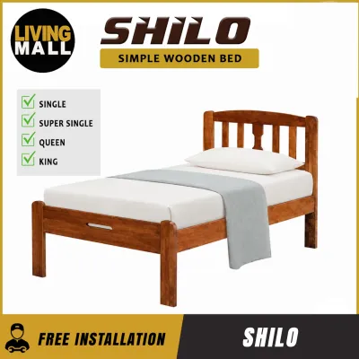 Living Mall SHILO Simple Solid Wooden Bed Frame in Cherry - All Sizes - Fre Installation