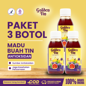 GoldenTin - Madu Buah Tin Sumber Antioksidan dan Menjaga Kesehatan Pencernaan 180gr - Paket 3 Botol