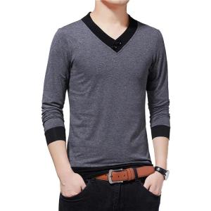 BROWON Brand Men Clothes 2026 Spring Autumn Casual Men T-shirt V-neck Patchwork Color Design T Shirt Men Top Tees Oversize 5XL2026