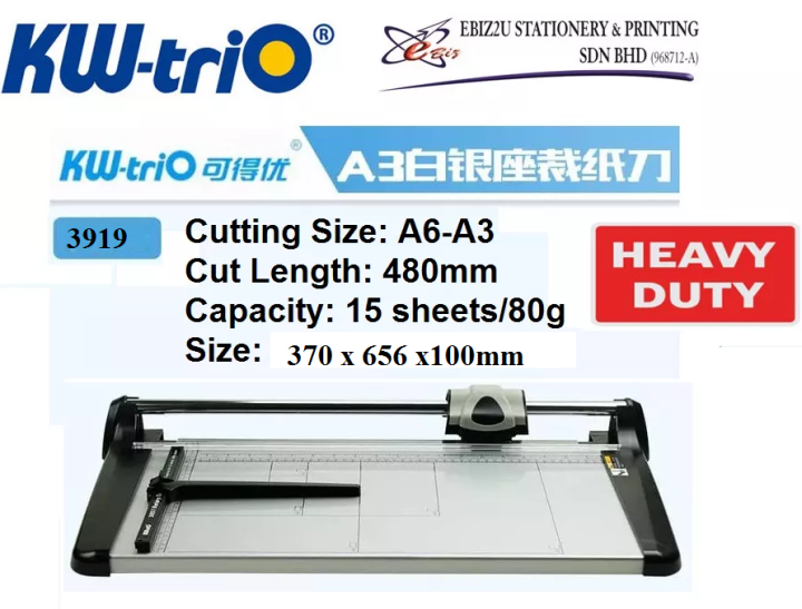 KWTrio 3919 Heavy Duty Rotary Trimmer A3 15 sheets (Paper Cutter
