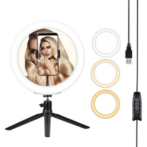 26cm/10inch LED Selfie Ring Light Set TripodPhone Holer three shades Dimmable LED Ring Lamp For Live YouTube Fill Light