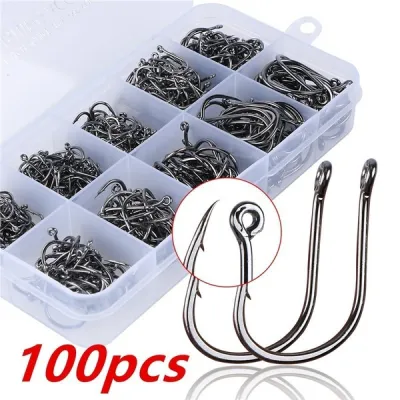 100Pcs/box Fish Hooks High Quality Stainless Steel Carp Fishing Bait Sharpened Fish Hooks Set 10 Sizes