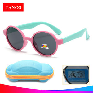 TANCO 1016Q Kids Polarized Sunglasses Colorful Silicone Frame Elastic Eyeglasses UV400 HD Lens with Glasses Case