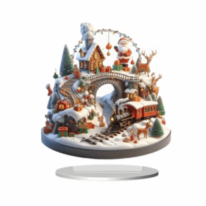 VICTORC 2D Flat Christmas Scene Ornaments Acrylic Elk Snowman Santa Claus Statue Ornaments Creative Wings Xmas Tabletop Decoration Christmas