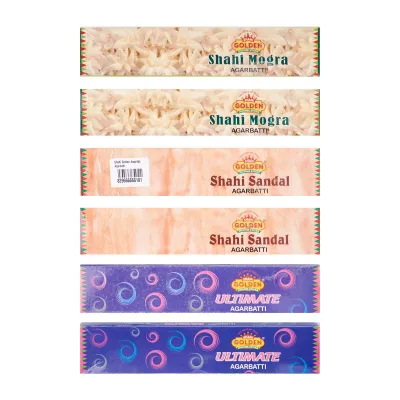 Shahi Golden Assorted Agarbatti (Incense Sticks)(6 Packs X 20 Sticks) (Mogra Ultimate Rose Sandal)
