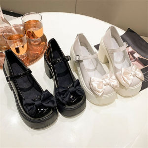 สีดำ Jk รองเท้าแมรี่ เจน หัวกลม ผู้หญิง สีดำ รองเท้าส้นสูง ความสูง 9 ซม