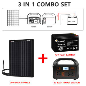 NSS 4 in 1 power station with solar battery solar panel complete set portable solar generator solar power station generator recharged by rolar panel/wall outlet/car 220V AC/DC 12V