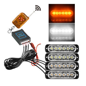 FUVOYA【CODs】4 In 1 LED Emergency Warning Light 12-24V 6LED Strobe Light Amber/White with Remote Police Flash Grille Light for Car Truck Boat
