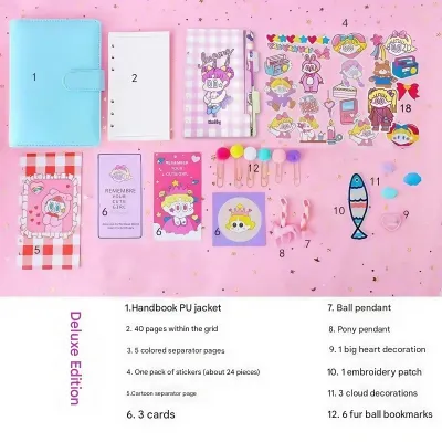 EmmAmy® DIY Diary Notebook Set with Multiple Material Tools /Tape and Sticker- Girls Gift Set