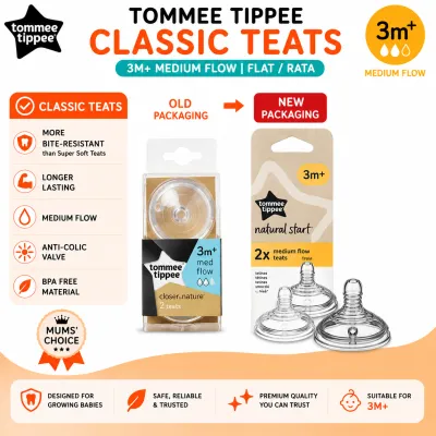 Tommee Tippee Natural Start / Closer To Nature Super Soft Baby Putting Bottle Nipple Teats Slow Medium Fast VariFlow Thick Feed- 2 PCS/Pack Botol Susu