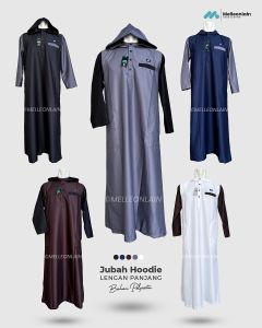 Jubah Hoodie Pria Gamis Lengan Panjang Raglan Kerah Mandarin Tutup Kepala Melleonlain