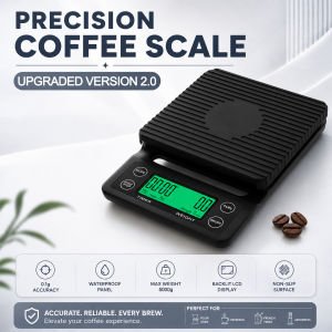 Digital Coffee Scale With Timer 0.1G High Precision Waterproof Panel 5Kg Range Household Kitchen Food Weighing Scale