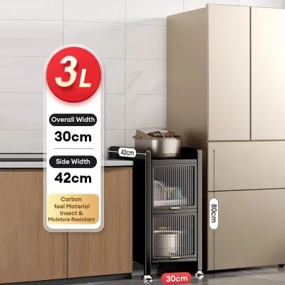 Kitchen Storage Cabinet Narrow Gap Organizer Multi Layer Carbon Steel Pantry Rack Dustproof Slim Shelf for Appliances Cookware