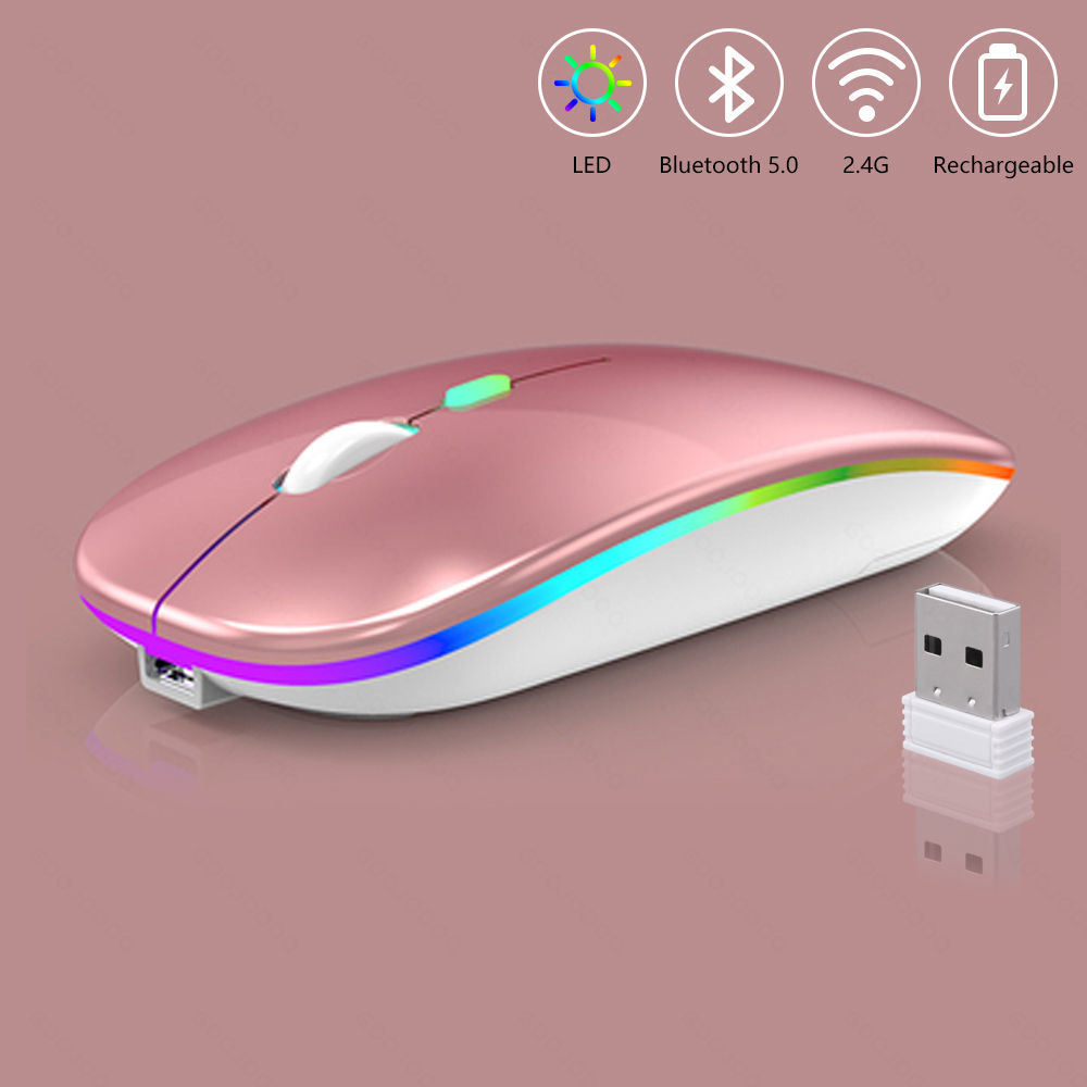 GOOJODOQ case RGB LED backlit wireless Bluetooth charging gaming mouse, USB laptop, ergonomic design. 