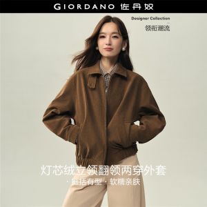 Giordano Women Corduroy convertible collar loose jacket Free Shipping 18376907