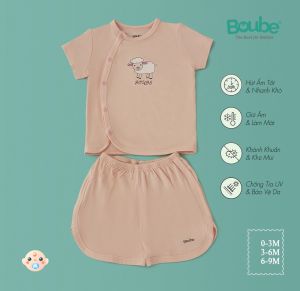 Bộ quần áo trẻ em trẻ sơ sinh ngắn tay cúc bấm chéo nhiều màu sắc Boube vải sợi tre cao cấp Bamboo thông minh  thoải mái - Size 0-9M