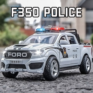【RUM】1:32 Scale Ford F350 Ploice Alloy Car Model Light & Sound Effect Diecast Car Toys for Boys Birthday Gift Kids Toys Car Collection