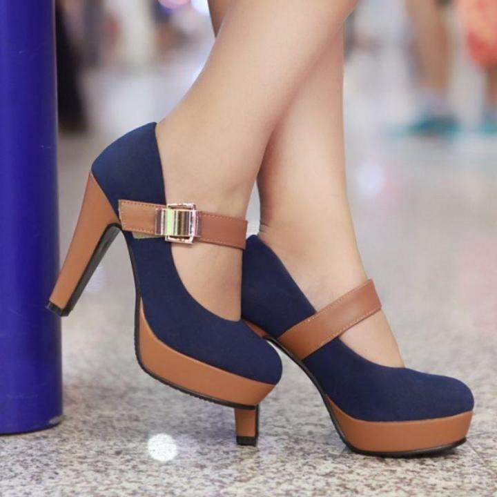 ENMAYER Women Stiletto High Heels Shoes Platform Pumps Buckle Lady