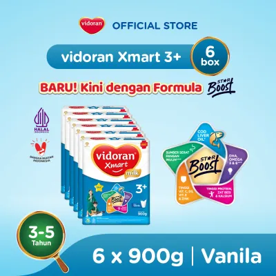 vidoran Xmart 3+ Vanilla 900gr Susu Formula Pertumbuhan Anak 3-5 Tahun - 6 box - Exp :07.2027