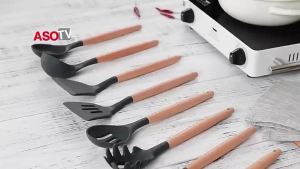 [ Original Kitchen Set ] ASOTV® 12PCS Silicone Utensil with Wood Handle & Holder 1115 Utensils Holder Kitchen Organizers