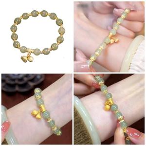 Stylish Glass Bead Handchain Lotuses Flower Pendant Wristchain Good Luck Contrast Color Birthday Gift Wrist Jewelry