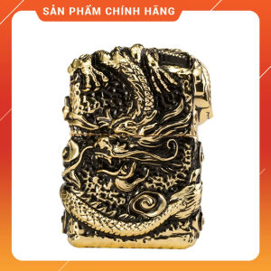 Bật Lửa Hộp Quẹt Zorro Z91286C Họa Tiết Rồng Cuộn Đẹp Độc Lạ Màu Vàng - Dùng Xăng Bấc Đá Cao Cấp