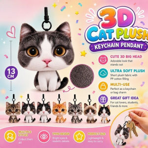 Simulation Cat Plush Pillow Cat Keychain Pendant Cat Stuffed Toy Gift Cute 3D Big Head Fluffy Plush