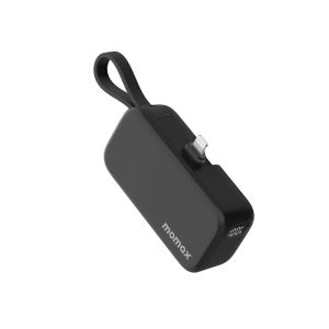 Momax 1-Power Mini 5000mAh Built-in Foldable Lightning Power Bank. USB-C PD Fast Charging 20W and Lightning Port 18W Charge up to 3 Devices Simultaneously.