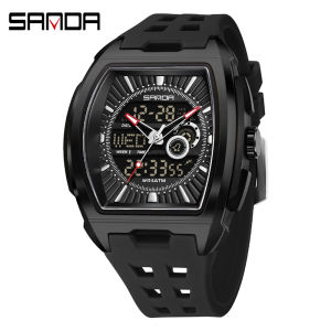 SANDA Dual Display 3 Time Zone Barrel Watch 50M Waterproof Shockproof Luminous Countdown Stopwatch Alarm Student Sports Watch | Back to School Gift & Self-Discipline Partner for Men & Teens