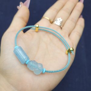 Q742 Vòng cáp lu thống tỳ hưu Aquamarine Thủy và Mộc - Phong Thuỷ TUDO P