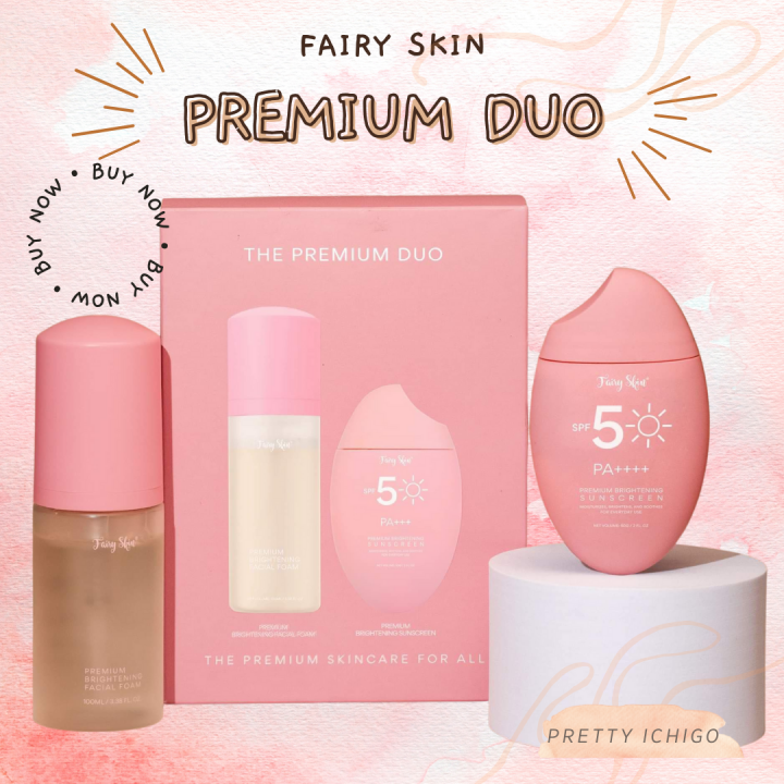 Fairy Skin Premium Duo Skin Care Set - Sunscreen & Facial Foam Wash for Sun  Protection, Gentle Exfoliation, Acne Care, Safe for Sensitive Skin
