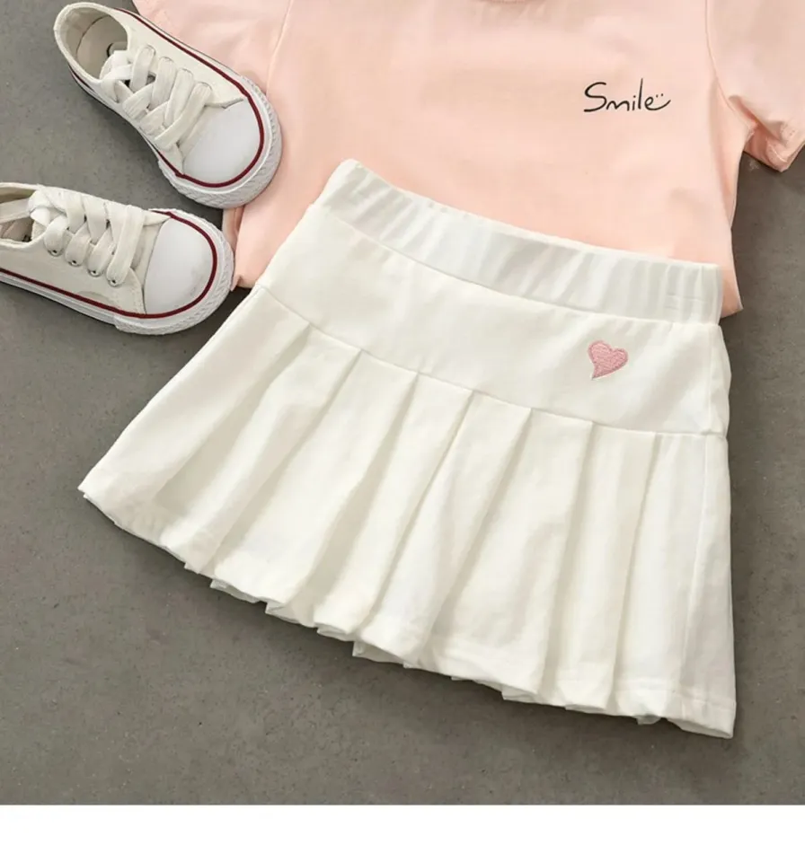 Girls Pleated Skirt Childrens Cotton Plain Short Skirts with
