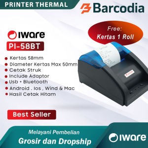 PRINTER BLUETOOTH KASIR/PPOB IWARE 58BT free 10 Roll Kertas THERMAL 58MM ANDROID+IOS+WIN