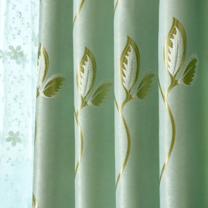 👌Custom Made Curtains👌 2023 Green Leaf Jacquard Curtains for Windows  Curatin Sliding Door for Master Room Hook Curtain for Bedroom Blue Curtain Home Decor 80% Blackout Curtain