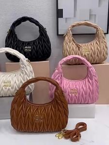 MIU Portable dumpling bag P Cloud bag crescent bag pleated crossbody handbag genuine leather womens bag