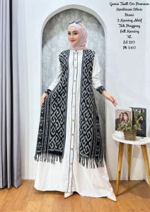 GAMIS TENUN ETNIK SONGKET KOMBINASI TWILL GAMIS KONDANGAN WANITA DEWASA MODERN MOTIF TERBARU MEWAH