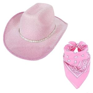 Jeweled Cowboy Hats Panama Hat Bandana Surprise Gift for Girl Boys Bride Hat for Carnivals Music Festival