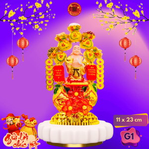 Tháp tỏi tài lộc thần tài Di lặc năng lượng mẫu vip có đèn - TỎI CÁT TƯỜNG