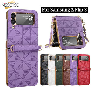[With Chain] KISSCASE For Samsung Z Flip 3 5G Luxury Leather Crossbody Metal Chain Case Fashion Phone Case Back Cover Ultra-thin Fashion Shoulder Crossbody Shockproof Back Cover Phone Case For Samsung Galaxy Z Flip 3 5G
