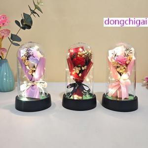 dongchigai 1 Set Eternal Rose Light Soap Flower In Acrylic Cover LED Valentine Day Gift For Girlfriend Mothers Day Wedding Bridesmaid Gift