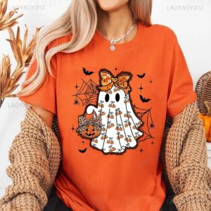 [Local Stock] VCC Cute Ghost Halloween Shirt Pumpkin Bow Spooky Season Tee Fall Aesthetic Pumpkin T-Shirt Women Aesthetic Clothes Short-sleeve