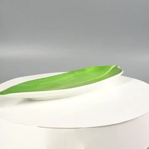 Green Zongzi Leaf Plate Ceramics Dining Plate Sushi Plates Sashime Flat Plates Dessert Bowl Dim Sum Dish Fruit Bowl Snack Tray
