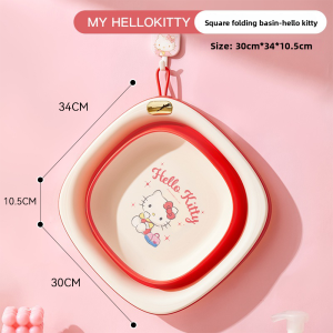 100% Authentic Sanrio Hello Kitty Cleaning Tools Portable Folding Washbasin Odorless Silicone Water Container with Handle Car Washing Cleaning Camping Outdoor LFB380/LFB181