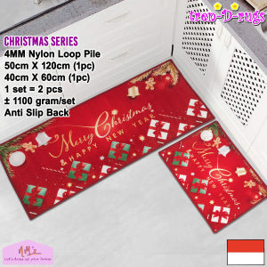 Tren-D-rugs Keset kaki motif christmas natal alas lantai dapur panjang anti slip 1set isi 2pcs - NMs