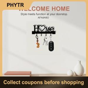 【PHYTR】 Home Love Shaped Key Holder With Hooks - No-Drill Wall Mount Metal Organizer For Living Room DecorKey Rack Key Hanger Wall
