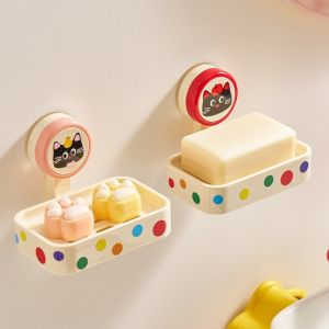 CUNXIN Quick Drain Suction Cup Soap Box Cartoon Plastic Soap Drain Box Creative Non-Perforated Wall Mounted Soap Storage Box Toilet
