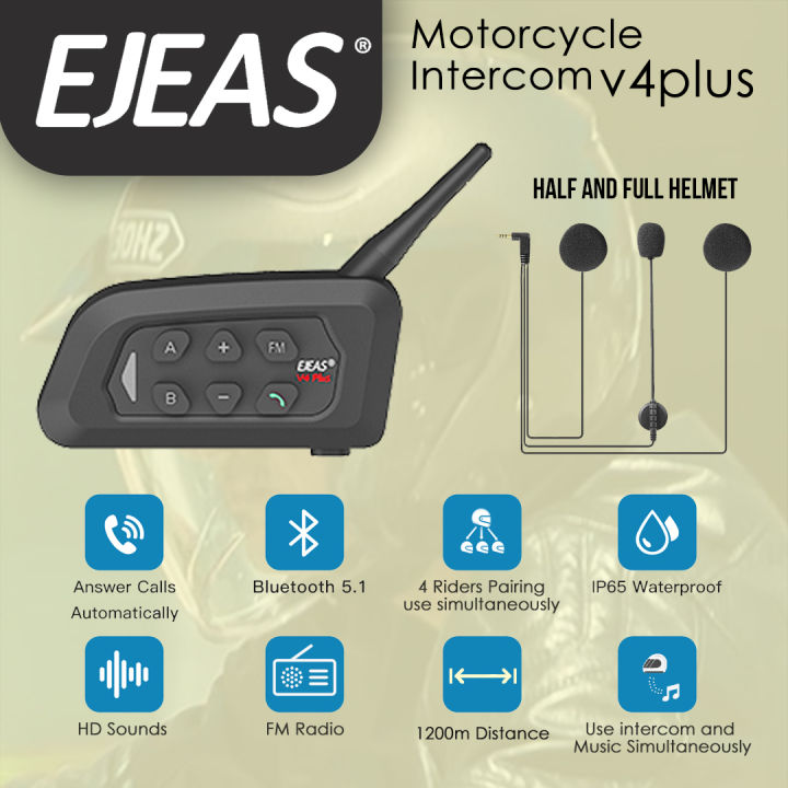 EJEAS V4 Plus Group of Wireless Intercom Bluetooth Helmet